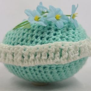 Vintage Crochet Easter Egg Crochet Plastic Easter Egg Light Teal Blue Crochet